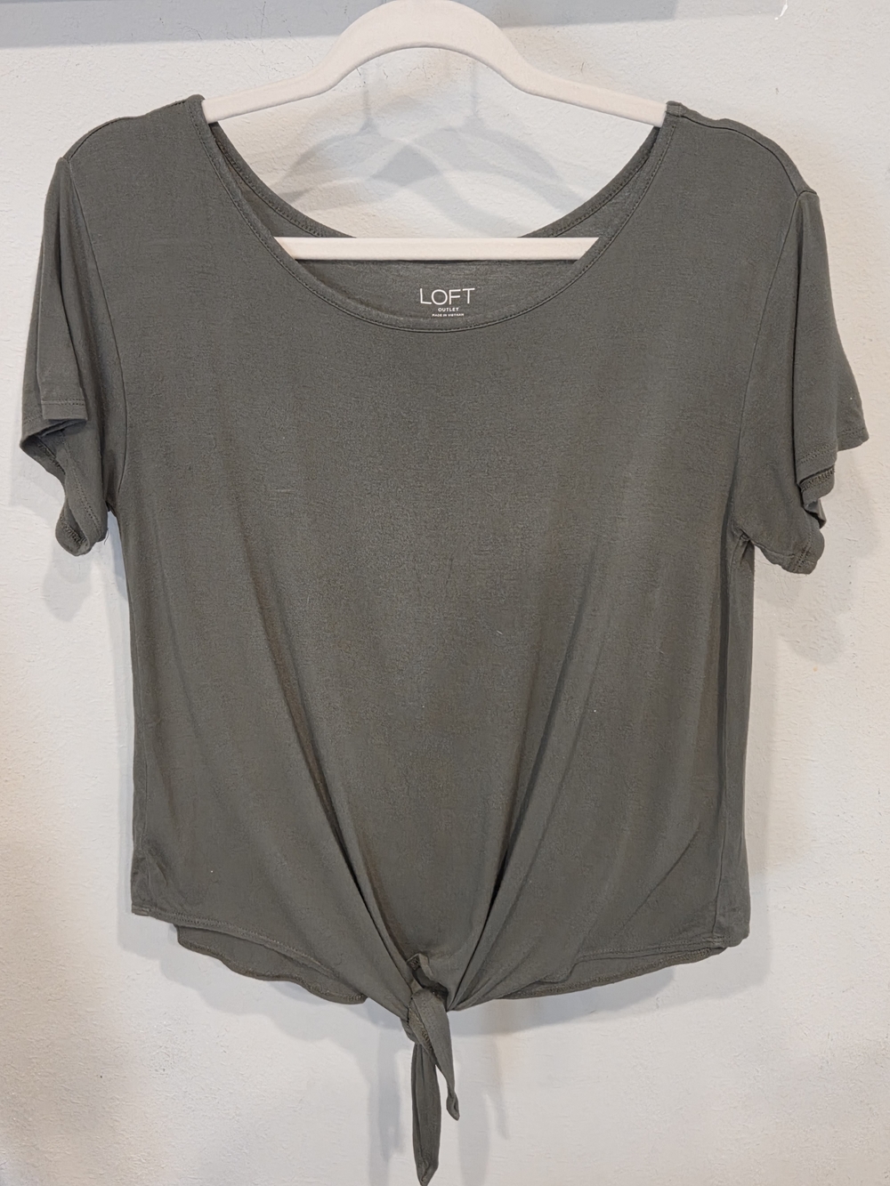 LOFT Olive Green Front-Tie Short Sleeve Tee